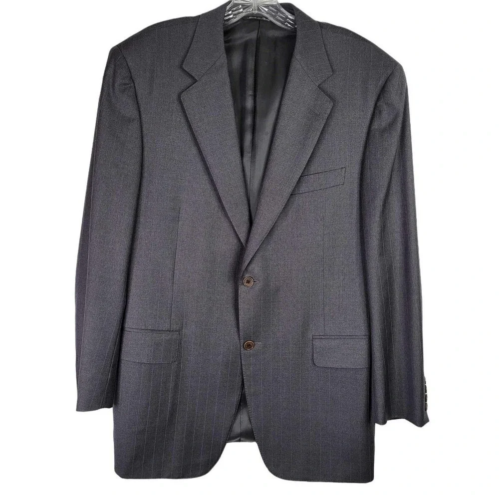 CANALI Coat Sport Jacket Blazer Wool Gray Stripe Two Button Mens 52 US 42